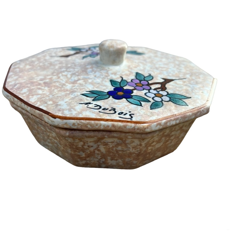 Signed A. Dubois Belgian Hand Painted Ceramic Covered Enamel Dish